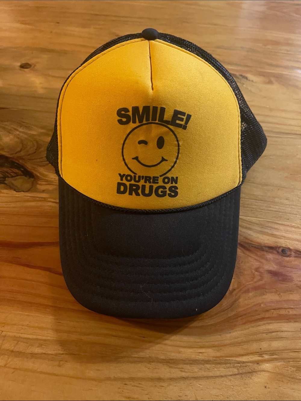OTTO Yellow and Black 'Smile! You're On Drugs' Trucker Hat